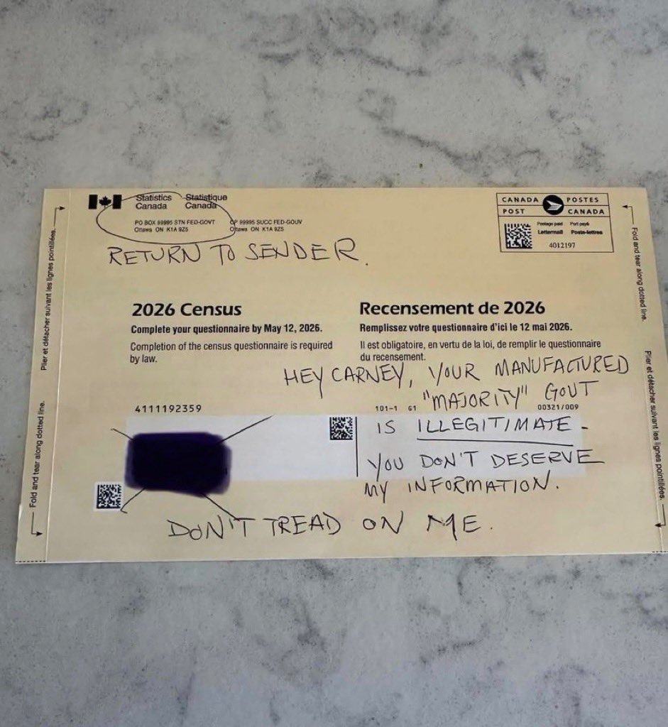 Canadians are writing ‘Return To Sender’ on the 2026 Census.