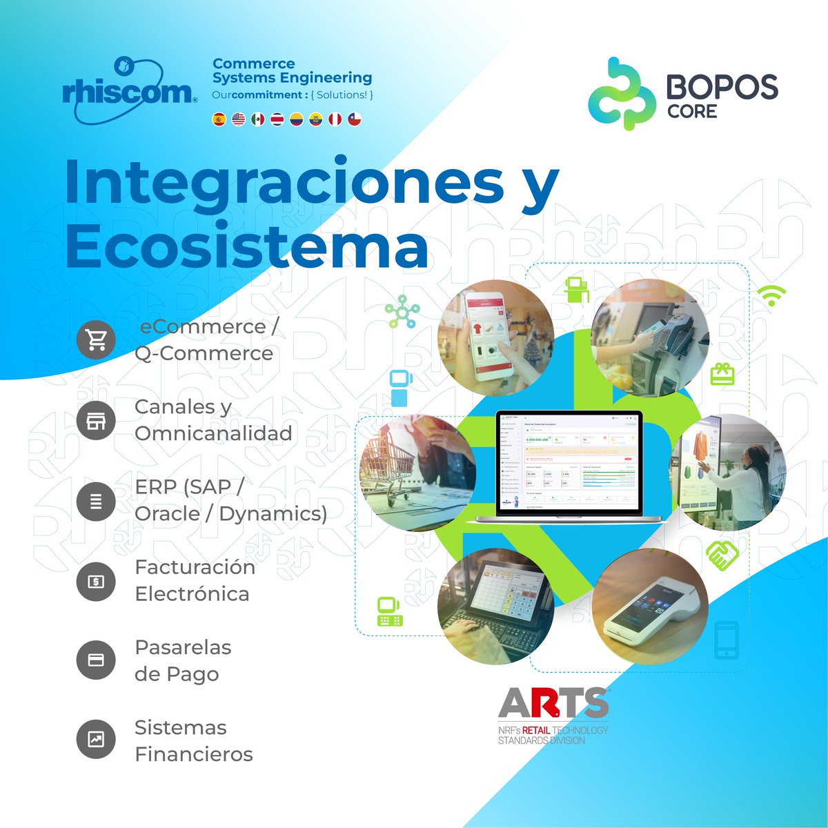Rhiscom's tweet photo. BOPOS Core | Integraciones y Ecosistema 🔗🌐

🛒 eCommerce / Q-Commerce
📡 Canales y Omnicanalidad
🏢 ERP (SAP / Oracle / Dynamics)
🧾 Facturación Electrónica
💳 Pasarelas de Pago
🏦 Sistemas Financieros https://t.co/pDiqWjzhG7