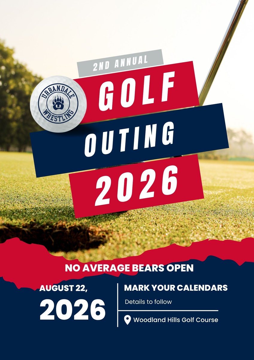 JHawkWrestlers's tweet photo. MARK YOUR CALENDARS &amp; SAVE THE DATE!!! Urbandale Wrestling's 2nd Annual "No Average Bears Open" will be Saturday, August 22nd at Woodland Hills Golf Course. Come out, Support Urbandale Wrestling, and Play a little golf! More details to come. https://t.co/321BbmKZsl