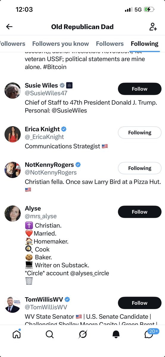 LAPanagoulia's tweet photo. I found out who #datarepublican was (a lawyer and man) because of a like I got from this account #OldRepublicanDad which followed #_EricaKnight she is allegedly followed by a #DanBongino account @TulsiGabbard @BrendanCarrFCC @POTUS @elon https://t.co/5yiMsUA8yx