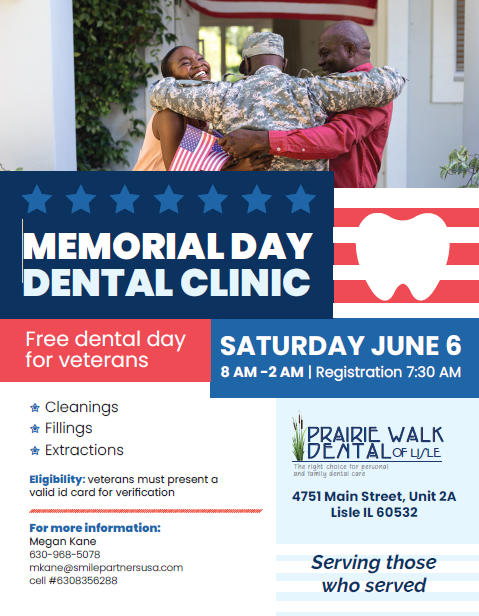 KaneVAC's tweet photo. Prairie Walk Dental of Lisle is offering a Free Dental Day for veterans on Saturday June 6th: https://t.co/Vo14PKvzeO