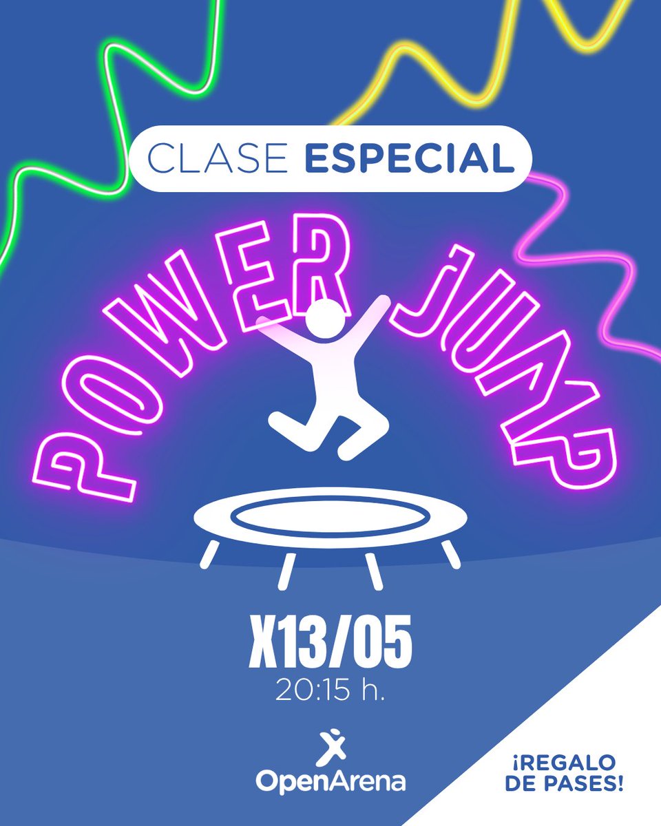 Open_Arena's tweet photo. 🔵💥 ¡Clase especial! “Power Jump”

Disfruta de una sesión diferente combinando ejercicios de fuerza con trabajo en camas elásticas.

📅 X13/05
🕗 20:15 h.
🎁 ¡Habrá regalo de pases de un día para los asistentes!

📲 Reserva ya en la APP.

#openarena #córdobaESP #powerjump https://t.co/jxbrr3I7Z7
