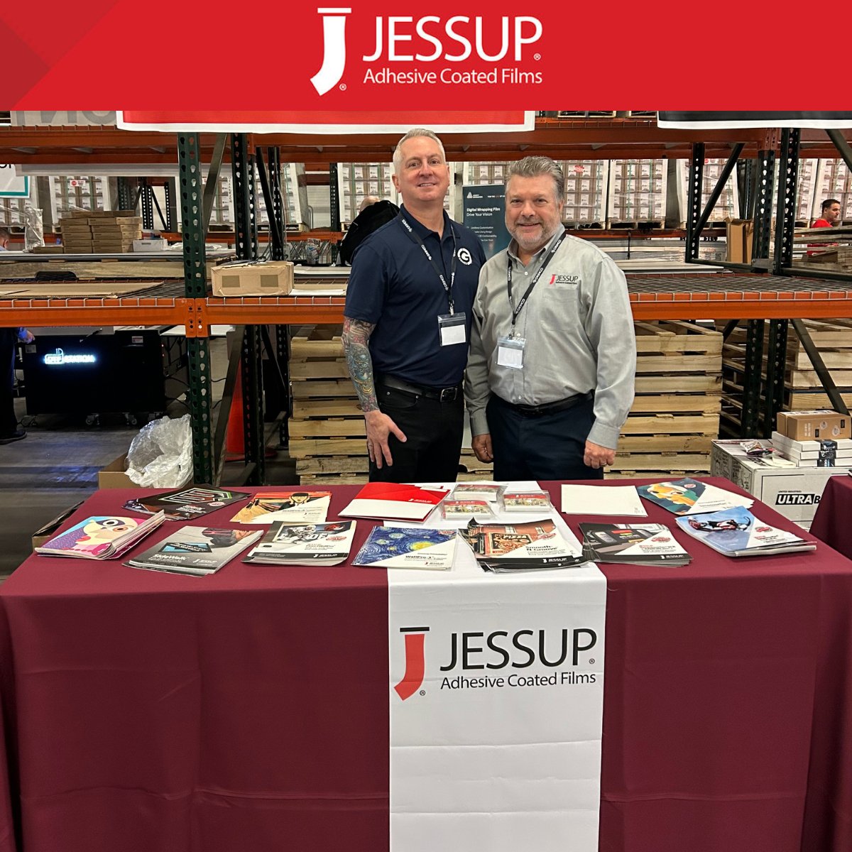 JessupMfg's tweet photo. Mike Powers of Grimco and Mike Richardson of Jessup Manufacturing and at the Grimco Open House in Boston, MA, showcasing Jessup’s graphics media product line  A great opportunity to connect with customers and highlight the innovation behind Jessup's adhesive coated films. https://t.co/IWN1YU6gUq