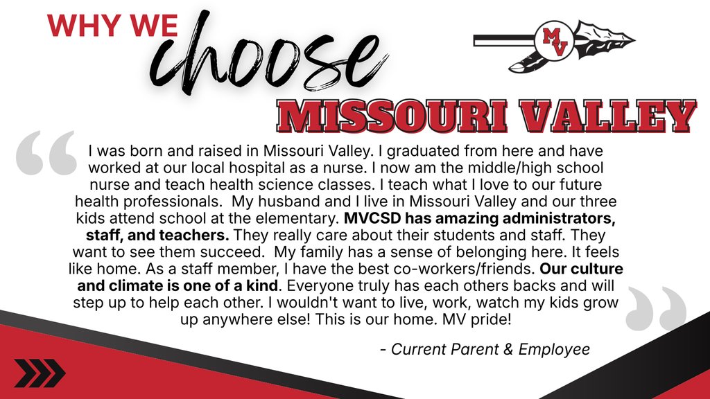 MoValleyCSD's tweet photo. When you choose to work where your children learn, trust matters.
MV parents who are also employees often speak about our supportive culture, strong relationships & shared commitment to student success. Weโre grateful for the dedication they bring to both roles! ๐ค #MVPride https://t.co/nS6i6IHuzZ