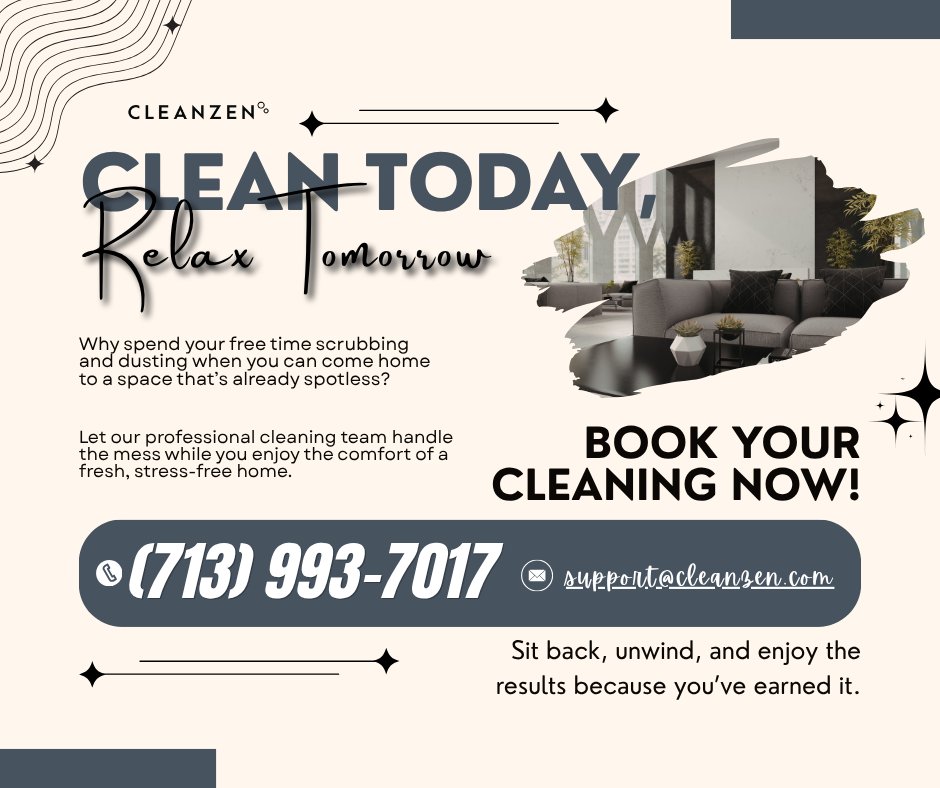 CleanzenH's tweet photo. 🧼 “Clean today, relax tomorrow.” 🛋️✨
Sit back, unwind, and enjoy the results because you’ve earned it. 💙
📅 Book your cleaning today!
#Relax #FreeTime #Space #Cleanzen #Houston #Spotless #Professionals #Comfort #CleanzenHouston #StressFree https://t.co/oyZjsKFsKB