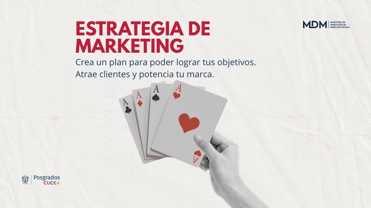 CuceaMdm's tweet photo. ¿Estás dejando el posicionamiento de tu marca a la suerte? 🎲

Una estrategia real es el mapa para atraer clientes y potenciar tu impacto. No improvises, planifica.

Aprende a jugar tus mejores cartas con la MDM de @CUCEA. 🃏✨

#MDM #Marketing #Estrategia #CUCEA #Branding https://t.co/v1FQyAbcXJ