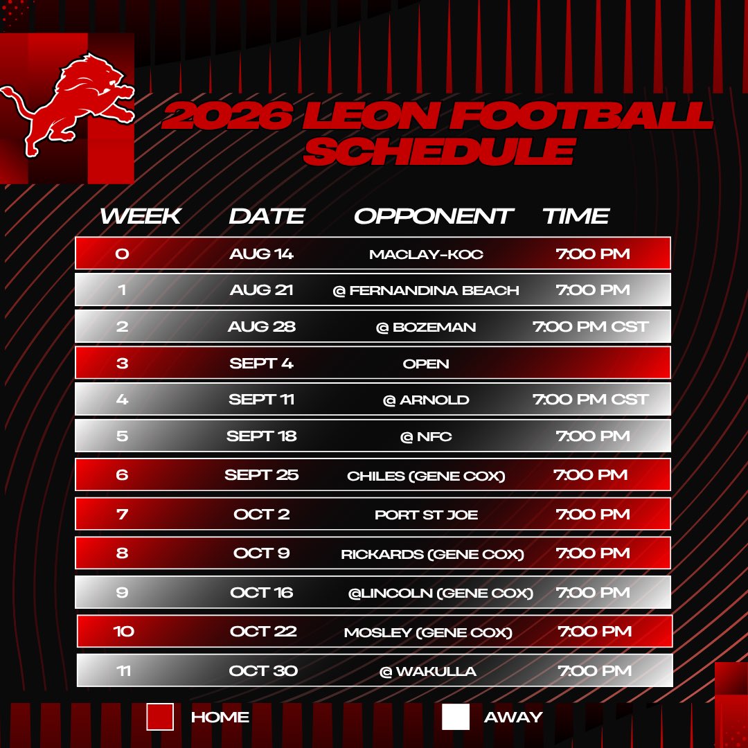 LeonLionsFB's tweet photo. 🚨🚨SCHEDULE RELEASE🚨🚨
We can’t wait for the season to come already!
#GoBigRed https://t.co/gJSgd926lR