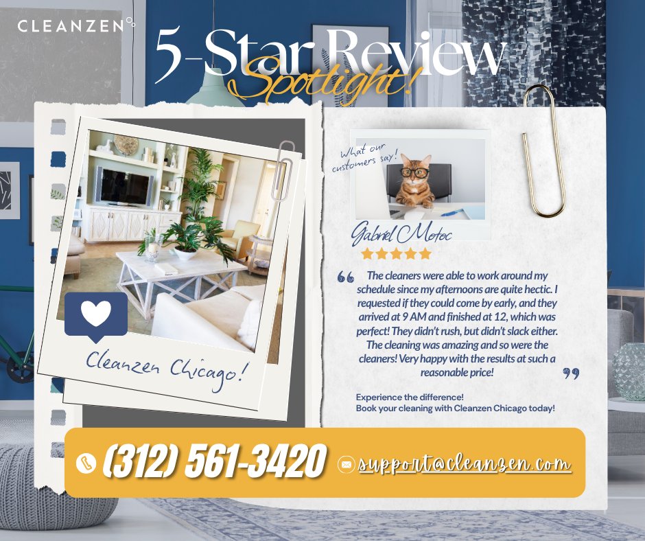 CleanzenChicago's tweet photo. We’re proud to deliver flexible, reliable, and high-quality cleaning every time🏡💙
👉 Experience the difference today! 📅🧼
#Review #Feedback #Cleanzen #Chicago #CleanzenChicago #Experience #HappyCustomers #HighQualityClean #ReliableService #Results https://t.co/QF08AzqOMg