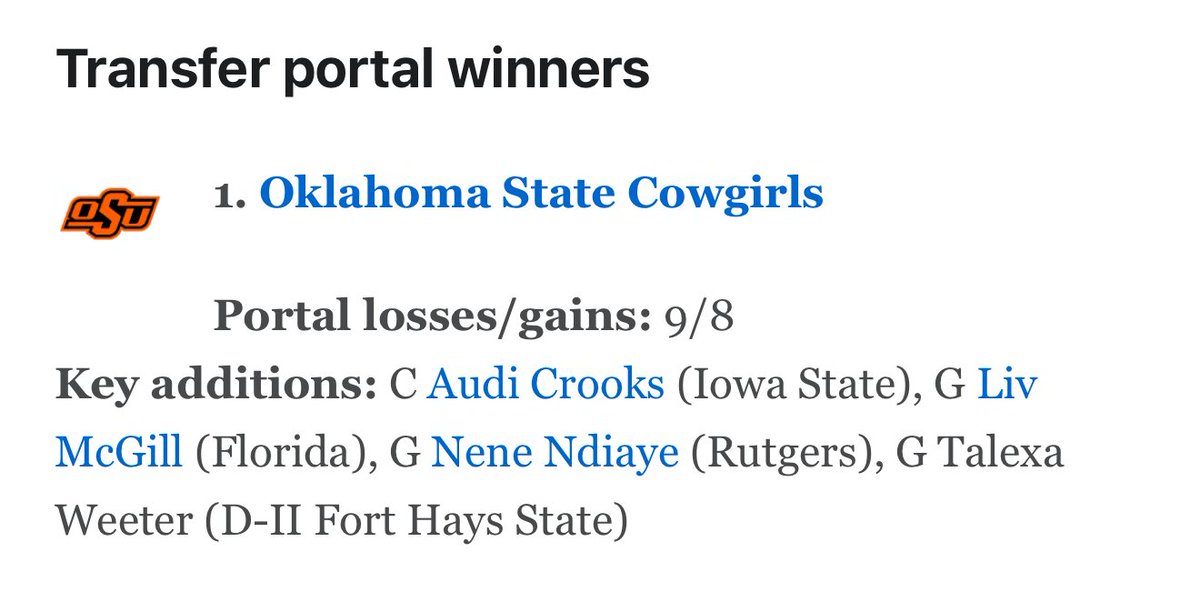 OSUWBB's tweet photo. 𝙏𝙤𝙥 𝙤𝙛 𝙩𝙝𝙚 𝘾𝙡𝙖𝙨𝙨! The nation’s No. 1 portal class according to ESPN resides in Stillwater! 

🔗 https://t.co/xQg8z8pAF5

#GoPokes https://t.co/3WHnLrbmWb