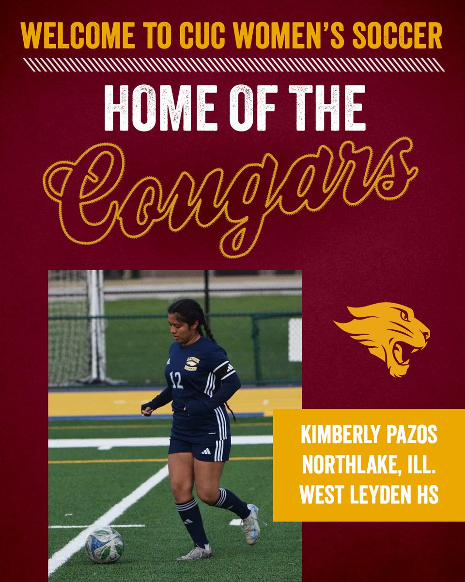 CUCWSOC's tweet photo. Who’s excited to welcome another new family member for the 2026 season❓ 

Give it up for our center midfielder from Northlake, Illinois.  

Welcome to the CUC Family, Kimberly Pazos!! https://t.co/20SpmobhfR