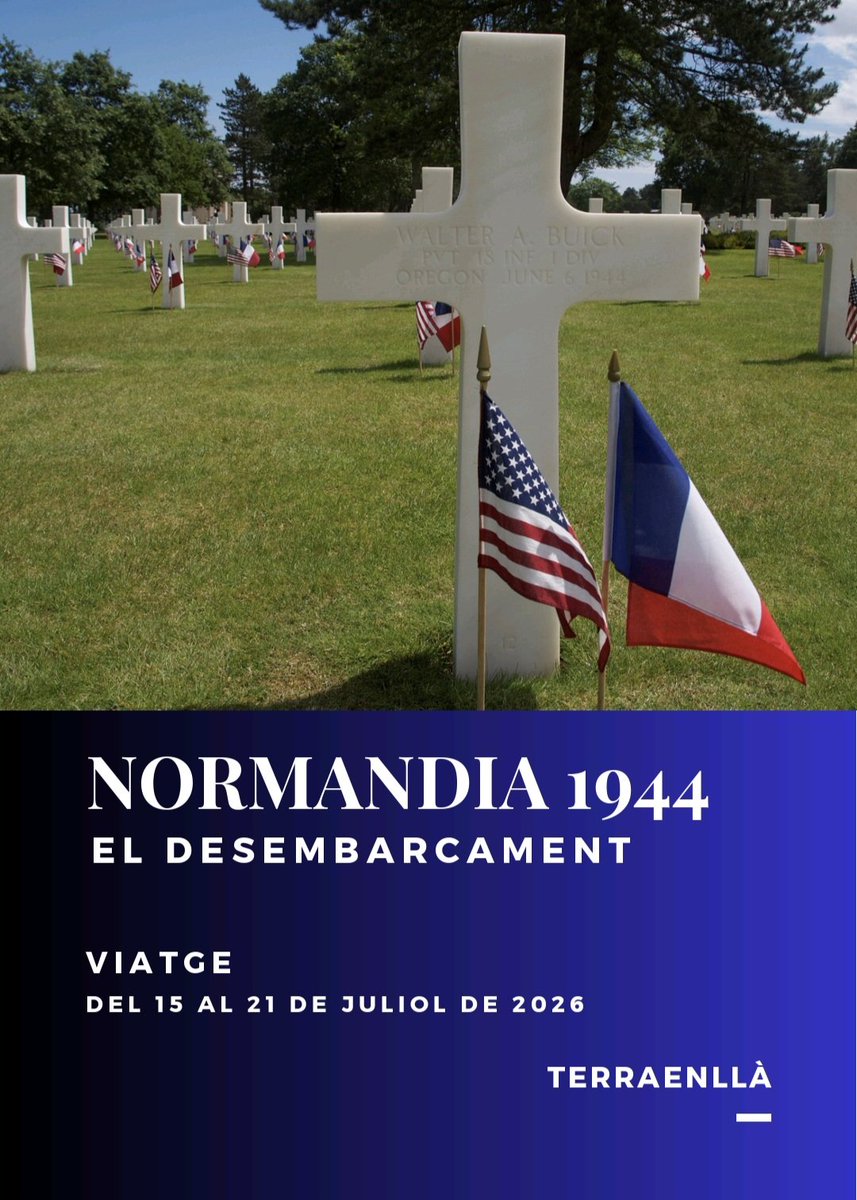 TerraEnlla's tweet photo. Us anunciem que oferim el viatge "Normandia 1944, el desembarcament" entre els dies 15 i 21 de juliol. Disposem de dos formats: en avió i furgoneta o en vehicle propi. 
Inscripcions obertes! 
Interessats al 636.67.99.69. 
https://t.co/wEmLJ4Ruqd https://t.co/7aM1GbKGAj