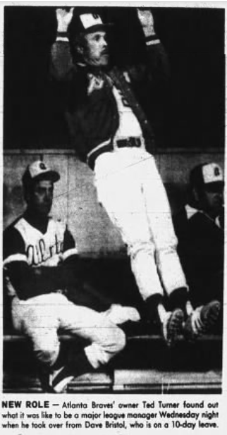 markhdrake's tweet photo. Don't forget the time Ted Turner managed the Braves in 1977 https://t.co/XWbSYJok9m