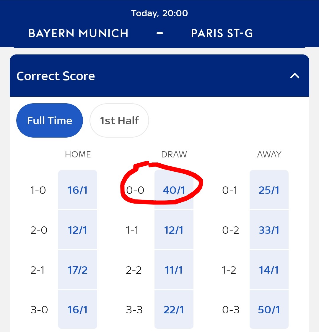 SButtoo's tweet photo. I missed the first leg whilst booking a holiday for a client 🤦‍♂️...making it a point to watch tonight.

Imagine it ends up 0-0 😂...just look at those odds?! 

@FCBayern @PSG_inside @ChampionsLeague @SkyBet #ucl https://t.co/kU2X5rAIjN