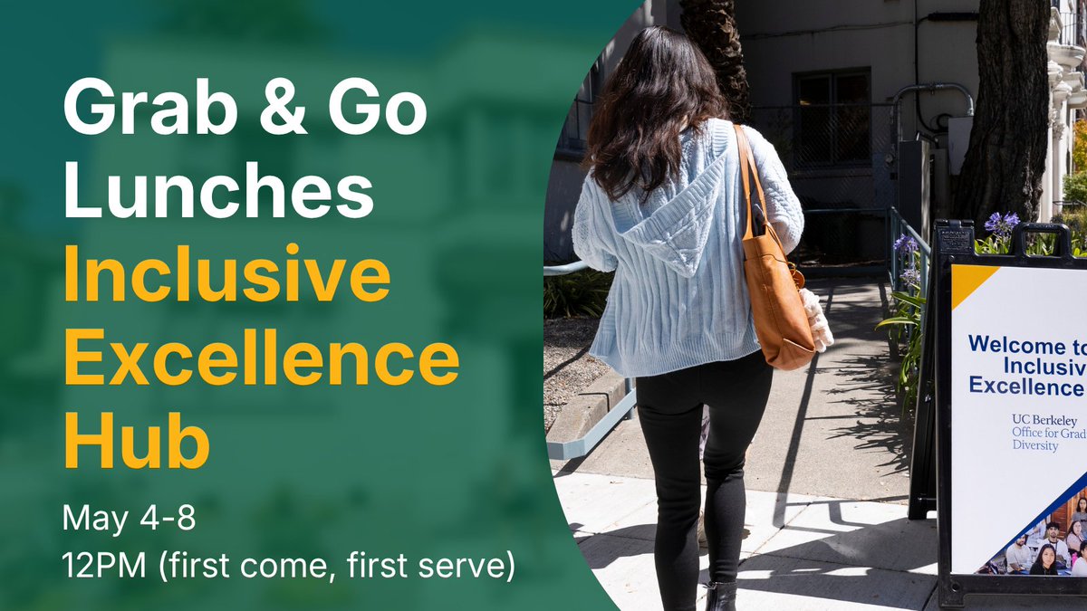 GradDivision's tweet photo. Stop by the Inclusive Excellence Hub for a grab and go lunch all RRR week long, May 4-7 at 12pm. All meals are first come first serve. Learn more: https://t.co/kdAe6mPoXi #GradLifeAtBerkeley #BerkeleyGraduateStudent https://t.co/woWMaVzzYd