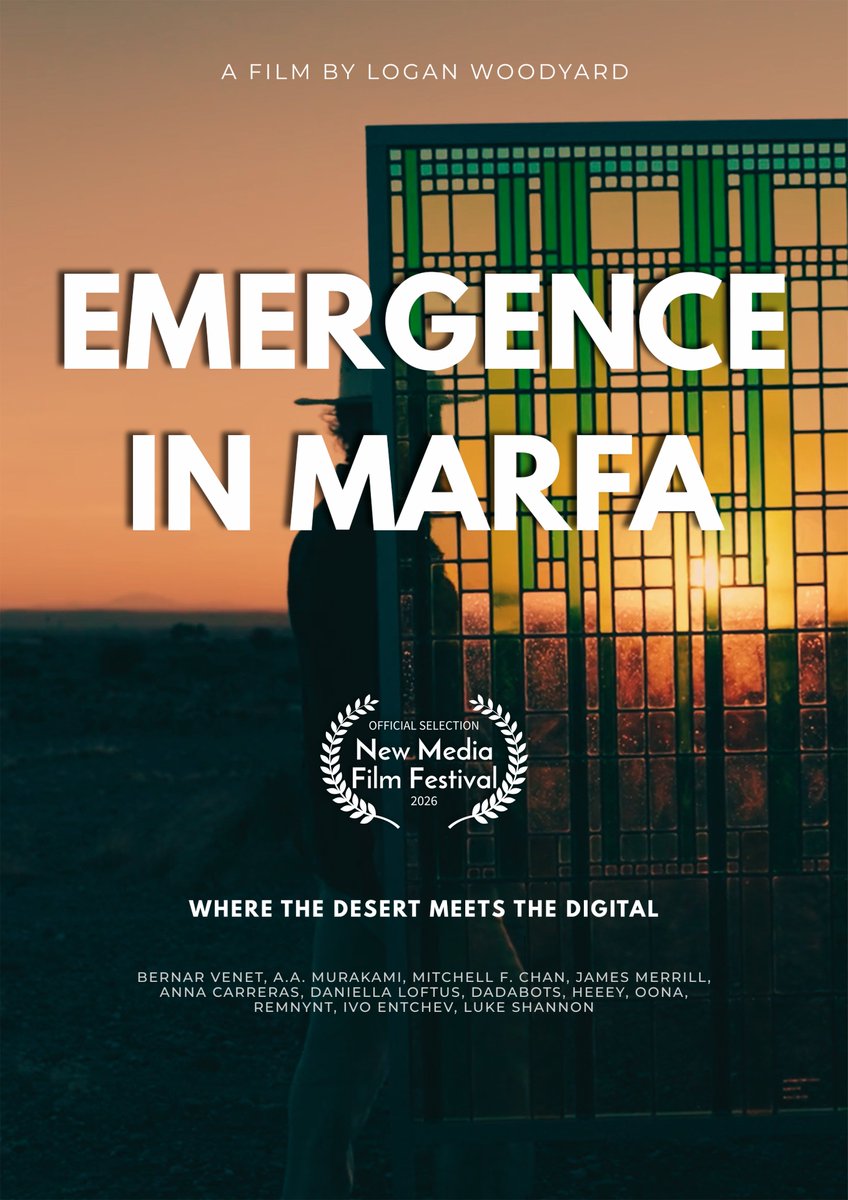 loganxwoodyard's tweet photo. Proud to announce that Emergence in Marfa is an Official Selection at the 17th New Media Film Festival @NewMediaFF

World Premiere: June 4th at the historic Culver Theater, LA  As generative art moves from the cultural periphery into the contemporary canon, the materials of our time are no longer just steel and concrete- they are code and algorithms. Set against the high desert of Marfa, Texas, during Art Blocks' Marfa Weekend, this documentary looks beyond the 'black box' of the screen. It is an exploration of code as a physical material, and a search for the human pulse within an automated world.  This project wouldn't exist without the generous backing of The Generative Art Foundation @genartfound at Philanthropic Ventures Foundation. 

This film is built entirely on the brilliance of its subjects. An immense thank you to the incredible collective of artists and collaborators who made this project possible:

@artblocks_io
@aa_murakami
@BernarVenetArt
@carreras_anna 
@luke_shannon_
@ivoentchev
@TODNExist
@remnynt
@toThePixel
@dadabots
@madebyoona
@mitchellfchan
@heeey_eth
@ArtOnBlockchain
@jeffgdavis
@peeren_van
@clarkunderwood
@marfastgeorge
@glitchmarfa