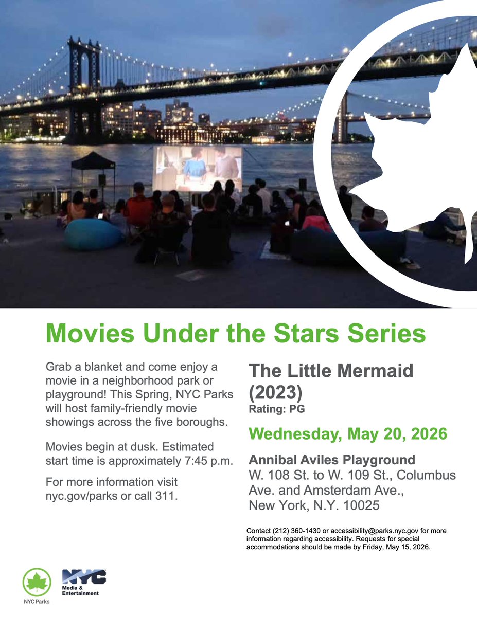 cabidnyc's tweet photo. NYC Parks is hosting three free screenings in the month of May in our neighborhood: Sonic the Hedgehog 3 at Booker T. Washington and Happy Warrior playground on 5/13 and 5/14, and The Little Mermaid at Anibal Aviles playground on 5/20. Screenings will start around 7:45 PM. https://t.co/ptLafx4tcU