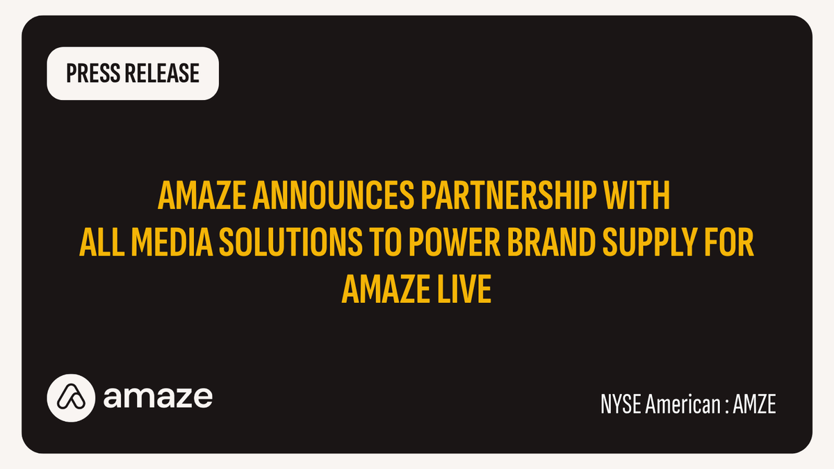 amazecorporate's tweet photo. $AMZE announced a partnership with All Media Solutions to support the rollout of Amaze Live, its multi-channel live shopping platform. The partnership gives Amaze access to a portfolio of consumer brands for campaigns starting May 15, 2026.

Read more: https://t.co/5Y01SGvZhq https://t.co/qL3d8NJQZV