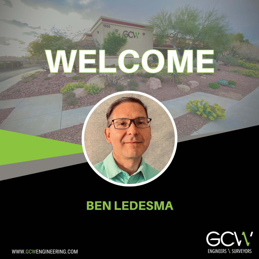GCW_Eng's tweet photo. Please join us in welcoming Ben Ledesma as a Senior Designer for our Land Development division, in our Las Vegas office! Welcome to the team, Ben! #newfaces #lifeatGCW #civilengineering https://t.co/YPmGarYDbv