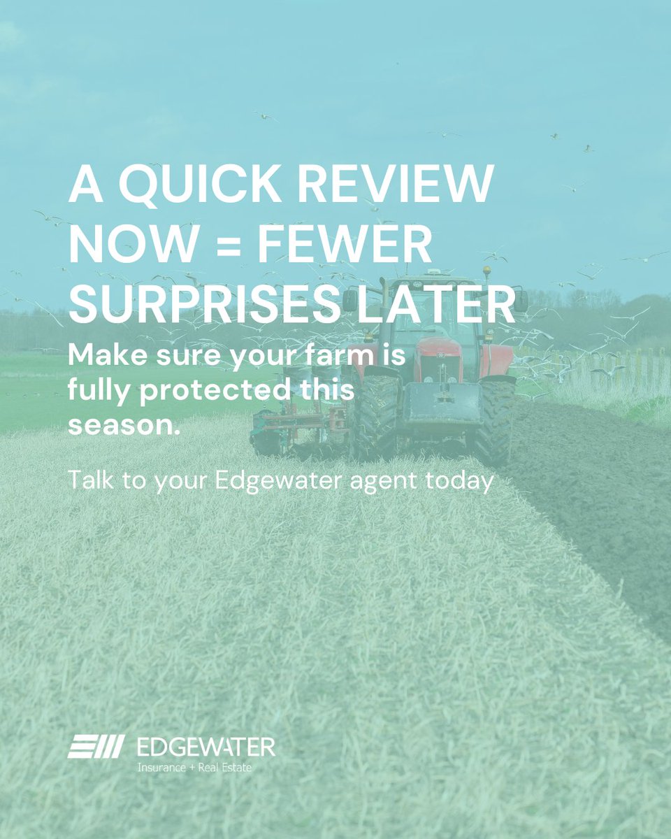 Edgewater_Blair's tweet photo. Spring mistakes can cost you thousands 💸🌱
Underinsured equipment, outdated inventory, skipped reviews… it adds up fast.

A quick policy check now can save you big later. #EdgewaterInsurance #FarmInsurance https://t.co/kR9MX8Qdk7