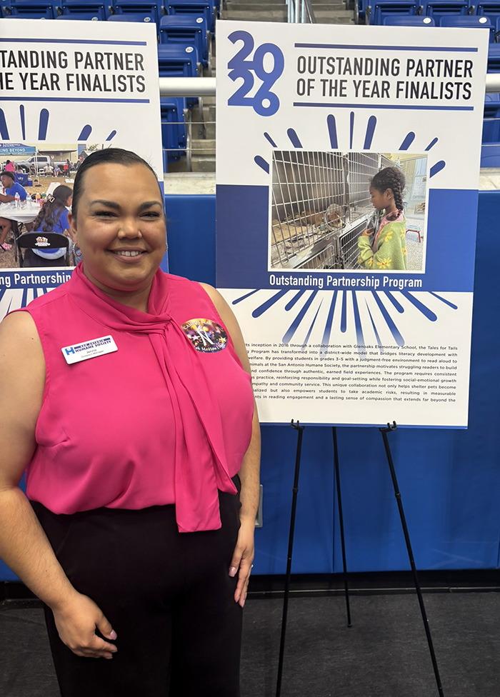 sahumane's tweet photo. The San Antonio Humane Society was recognized as an “Outstanding Business or Community Organization” at @NISD’s 2026 Partner of the Year Awards for its innovative Tales for Tails reading program. We would like to congratulate the SAHS Outreach Team for this achievement! https://t.co/CsL5yXRGCB