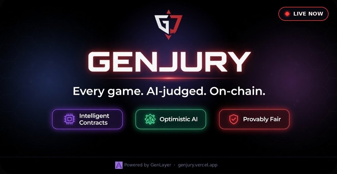 Jee_phoenix's tweet photo. what if every game outcome was judged by ai and verified on-chain?

no middlemen.
no manipulation. 
no trust required.

that's genjury = a mini-game platform powered by intelligent contracts on @GenLayer

🔴 live now → https://t.co/LTjuvYfbyr

👇🧵 https://t.co/6Q45OjgWme