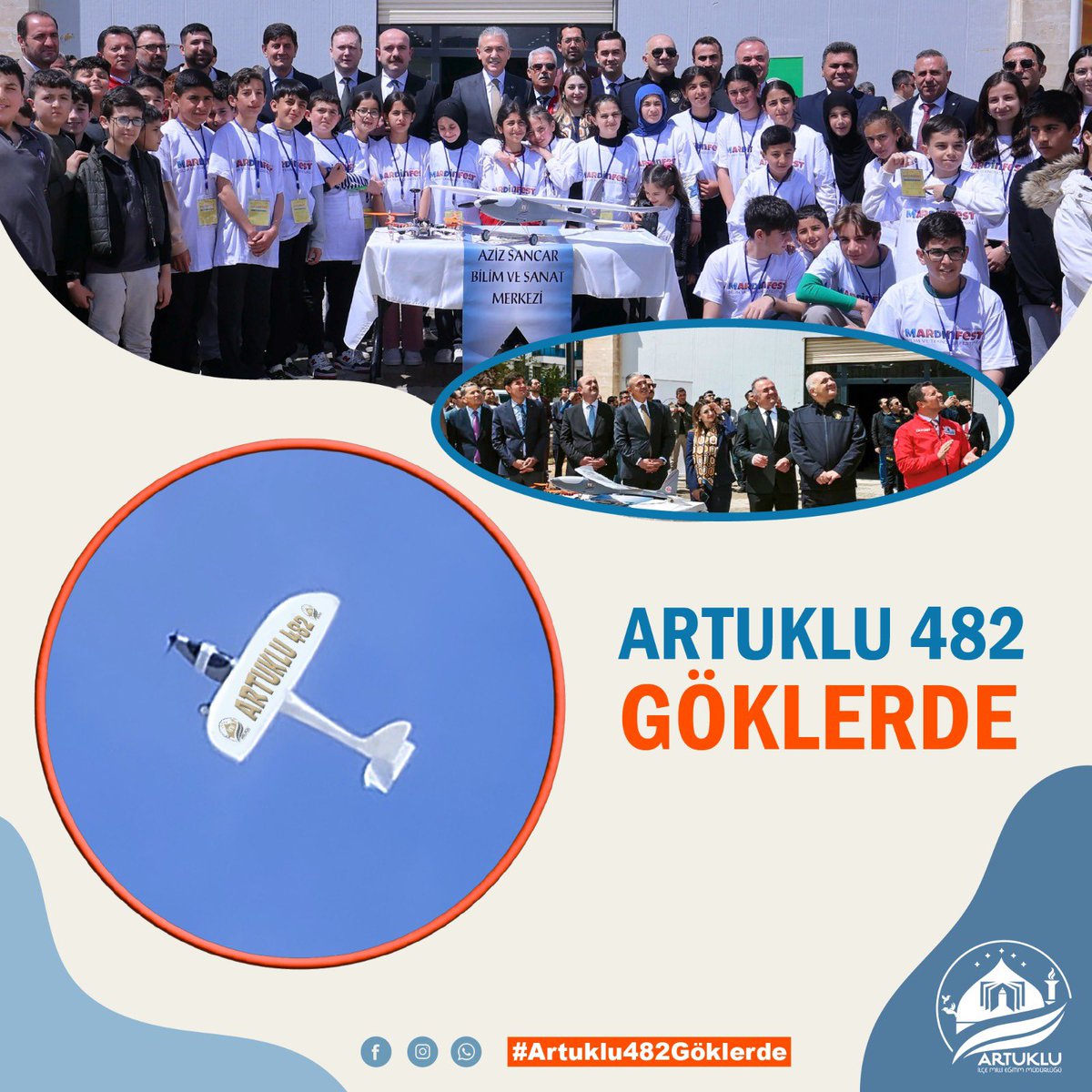 ErbakanProf's tweet photo. Artuklu İlçe Milli Eğitim Müdürlüğümüz ile Prof.Dr. Aziz Sancar Bilim ve Sanat Merkezi'nin yaklaşık bir yıldır koordineli ve özverili çalışmaları sonucunda geliştirilen gözlem amaçlı model uçağımız #Artuklu482, Mardinfest kapsamında bugün ilk uçuşunu başarıyla gerçekleştirmiştir. https://t.co/md6V9o1HM5