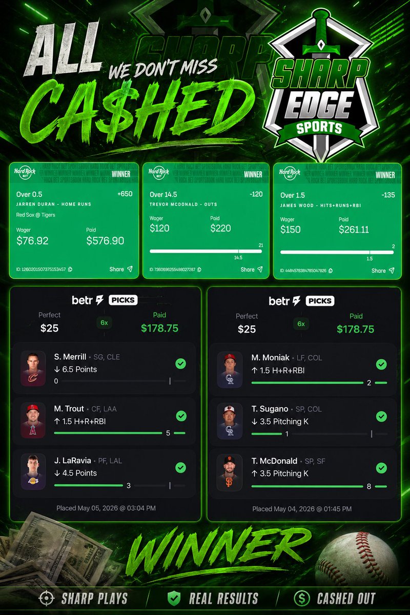 CRUSHING BetR &amp; Hard Rock 🤑

HOT start to May 🗓️🔥

whop.com/sharp-edge-spo…

#GamblingX #SportsBettingX