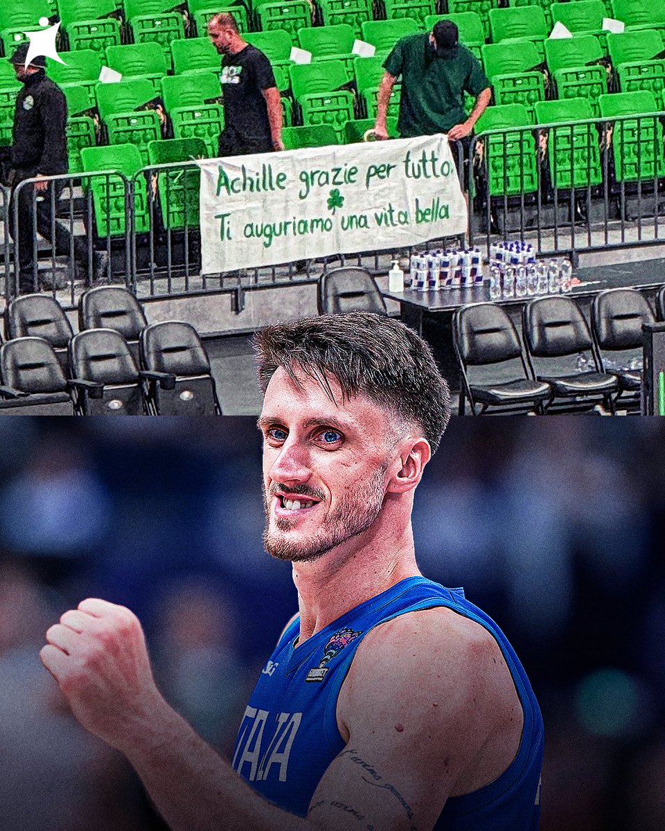 Panathinaikos fans showing support for Achille Polonara with a banner following his retirement from basketball 👏☘️