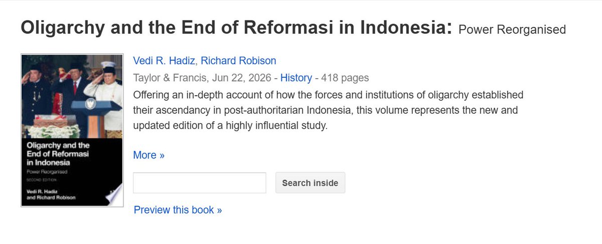 ratudnafisah's tweet photo. Came across this while doing research. I just knew there would be a second edition of THE Hadiz &amp; Robison 2004 oligarchy thesis. Very timely, very important, really looking forward to this book!
https://t.co/F1o6JTrjGt https://t.co/BgrDmWNNKO