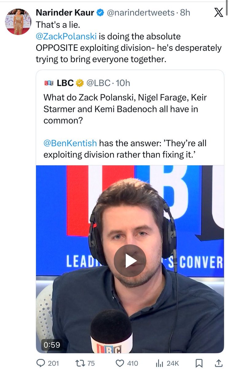 CharlotteCGill's tweet photo. Apparently there’s a coordinated media campaign against Zack Polanski.

More like coordinated media for him!

He’s promoted by Novara Media, Politics JOE and The London Economic (owned by the same people), Pod Save the UK, The Canary and The Green Party’s/ Zack Polanski’s own podcast, Bold Politics.

Then he has D listers endorsing him like Carol Vorderman, Narinder Kaur and Femi Oluwole, as well as regime comedian Cody Dahler. 

Then there’s social media accounts promoting him, such as Farrukh, Tim Walker, Mukhtar. Quite a few of these!

Oh also Gary Stevenson and Zoe Gardner, NEON’s finest! 

This machine has helped a fringe party -Greens - become mainstream. The BBC and Sky News have bought into the idea Polanski is on the rise - which he is now because the propaganda machine works (“ooh maybe he’s good if so many are saying it”).