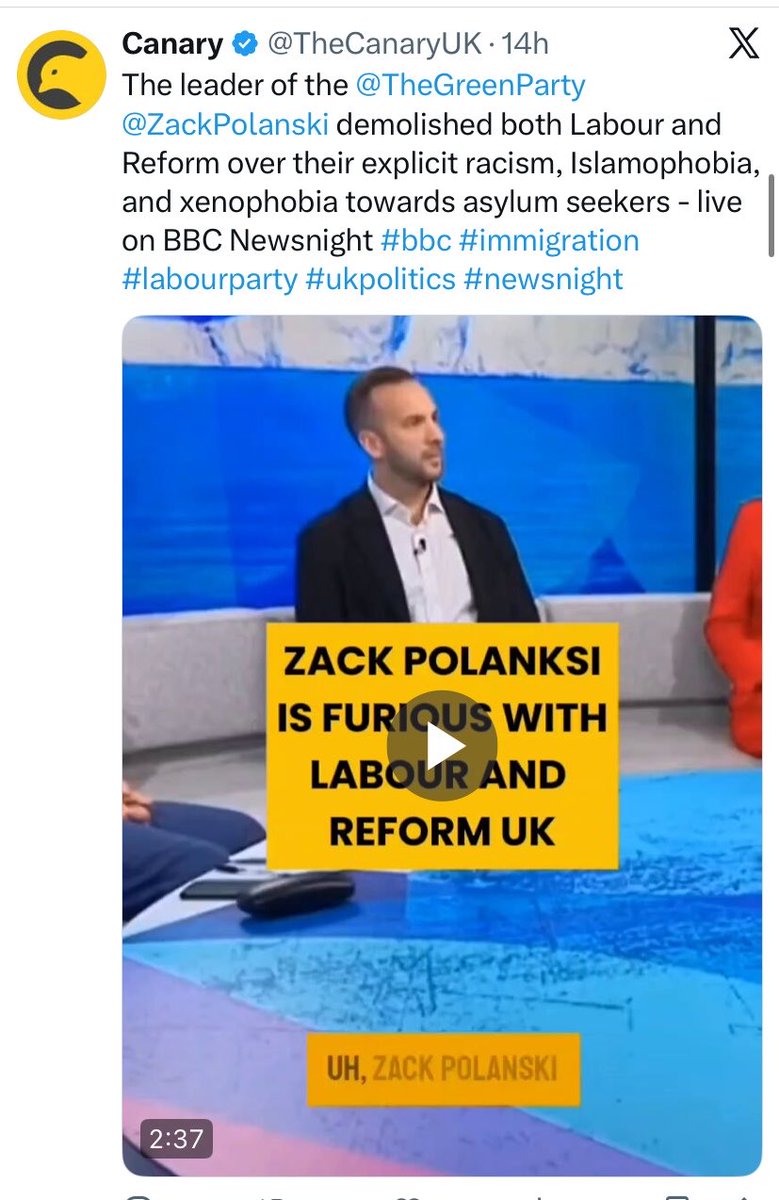 CharlotteCGill's tweet photo. Apparently there’s a coordinated media campaign against Zack Polanski.

More like coordinated media for him!

He’s promoted by Novara Media, Politics JOE and The London Economic (owned by the same people), Pod Save the UK, The Canary and The Green Party’s/ Zack Polanski’s own podcast, Bold Politics.

Then he has D listers endorsing him like Carol Vorderman, Narinder Kaur and Femi Oluwole, as well as regime comedian Cody Dahler. 

Then there’s social media accounts promoting him, such as Farrukh, Tim Walker, Mukhtar. Quite a few of these!

Oh also Gary Stevenson and Zoe Gardner, NEON’s finest! 

This machine has helped a fringe party -Greens - become mainstream. The BBC and Sky News have bought into the idea Polanski is on the rise - which he is now because the propaganda machine works (“ooh maybe he’s good if so many are saying it”).
