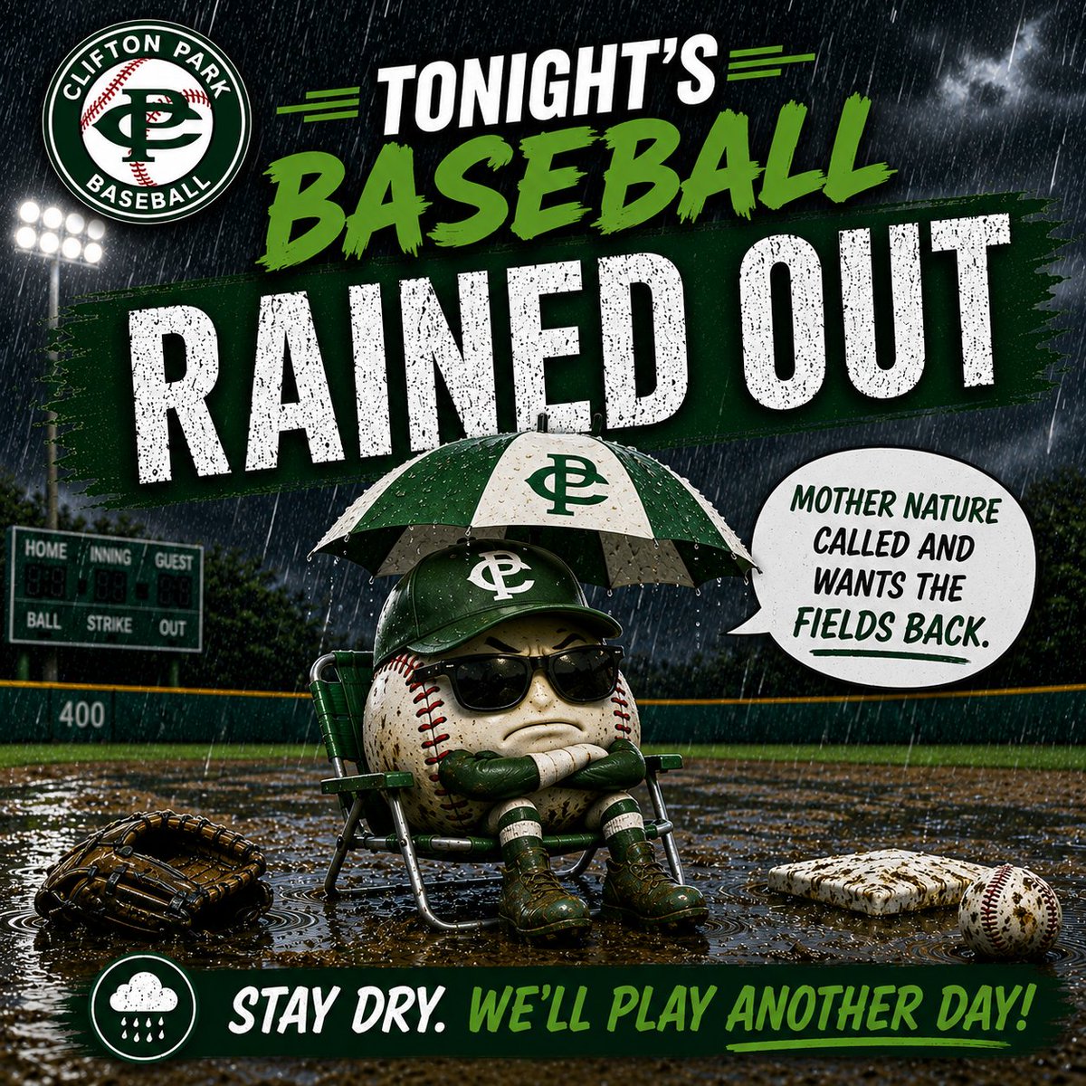CPBaseball1's tweet photo. ⚾️ All Games Cancelled for Today (5/6) ⚾️
🌧️Due to the rain and field conditions, all games scheduled for tonight have been cancelled.🌧️ https://t.co/pTNcc0pJ9t