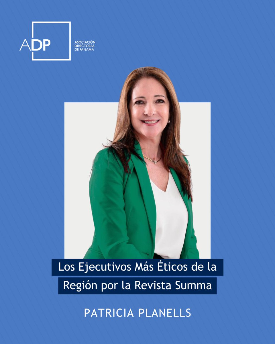 Desde ADP queremos felicitar a Patricia Planells, Gerente General de Banco Lafise Panamá, por su reconocimiento dentro de Los Ejecutivos Más Éticos de la Región por la Revista Summa.

Nos llena de orgullo contar con mujeres líderes como tú, que dejan huellas positivas.