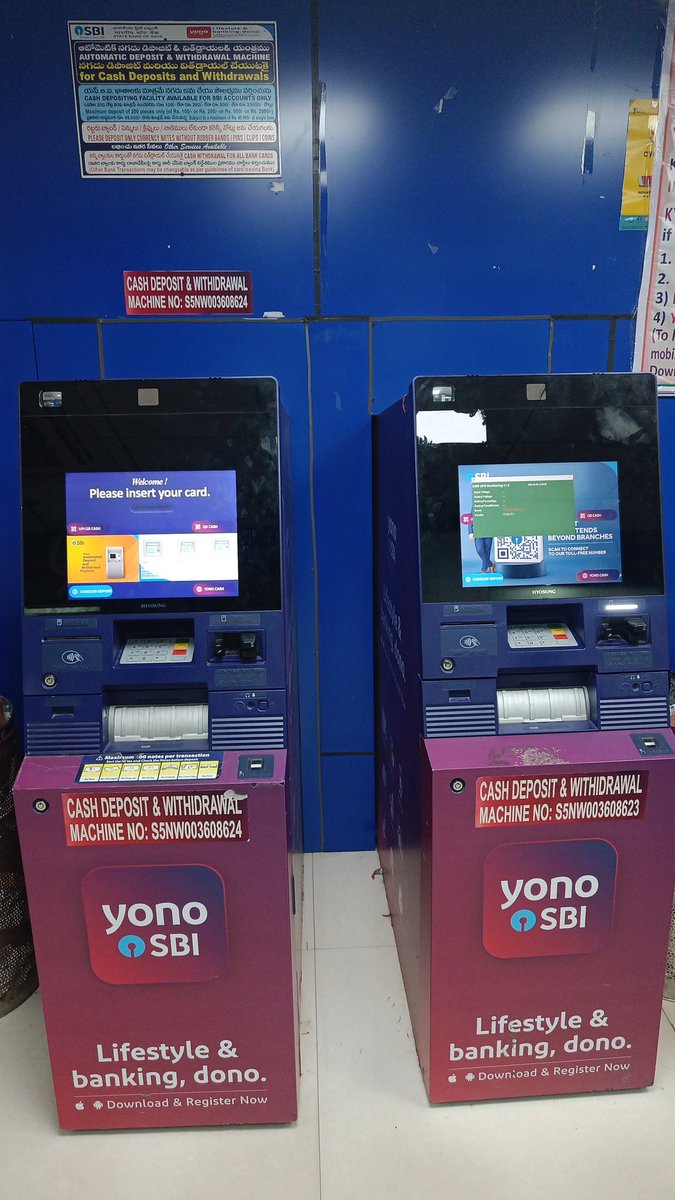 IndrakaranN's tweet photo. @TheOfficialSBI these two cash deposit &amp; withdrawal machines are not working since three days, still not repaired, please check https://t.co/E7RqzEYckf