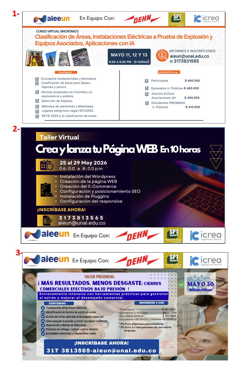 AIEEUN's tweet photo. 🚨 PRÓXIMO LUNES INICIA Curso "Clasificación de Áreas, Instalaciones Eléctricas a Prueba de Explosión, Aplicaciones con IA" 
Inf: aieun@unal.edu.co-317 383 1565
#Subestaciones #RiesgoEléctrico #RETIE #RETIE2024 #SeguridadIndustrial #proteccioneselectricas #subestacioneselectricas https://t.co/n3RC8BTgVL