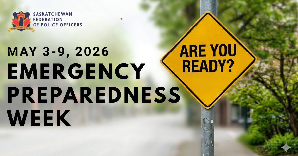 SaskFedPO's tweet photo. Saskatchewan Federation of Police Officers asks: Does your family have a "just in case" plan?

Emergency Preparedness Week is about one thing: making sure you and your loved ones are okay when things get chaotic. When a crisis hits, the first few hours are always the toughest. While we're working hard to keep the community safe, it gives our officers huge peace of mind to know you’re prepared at home.

Take a few minutes tonight to chat with your family and walk through a simple plan. Check your batteries and grab some extra water while you're at it. It’s about looking out for the people you love—and it helps ensure that everyone in our community stays as safe as possible during an emergency.

Stay safe, Saskatchewan. The SFPO has your back.

#EPWeek2026 #Saskatchewan #SFPO #PublicSafety