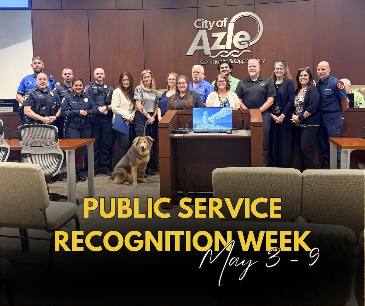 CityofAzle's tweet photo. It's Public Service Recognition Week and we want to recognize the folks that keep the City running! Like.....Streets, Parks, Water/Wastewater, PD/FD, Animal Control, Court, Library, Golf Course, Admin. Public service isn’t glamorous, but these people care about their community❤️ https://t.co/Ahv2q3pc6s
