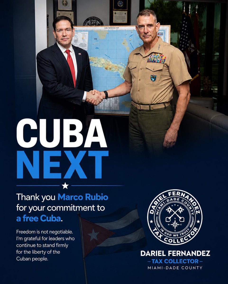 Freedom is not negotiable. I stand in full support of President Donald J. Trump and Secretary of State Marco Rubio for their strong and unwavering commitment to a free Cuba and for confronting the communist and socialist dictatorship that continues to oppress the Cuban people.