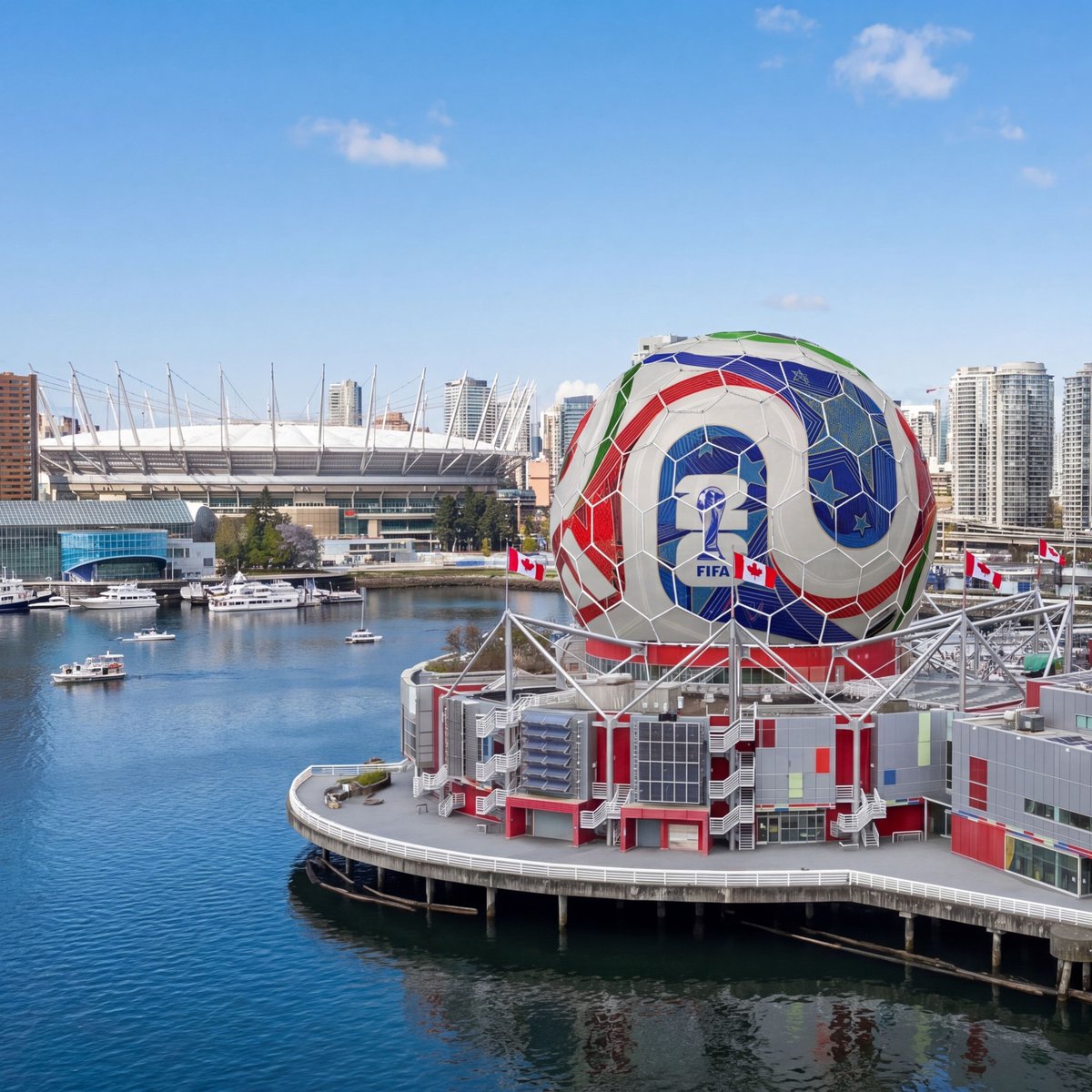 FIFAcom's tweet photo. Vancouver's most iconic landmark to undergo a stunning transformation 😍

As the city prepares for the @FIFAWorldCup, a giant 360-degree recreation of the adidas Trionda – “The Beautiful Dome” – will be installed at Science World, with the final reveal anticipated for early June.