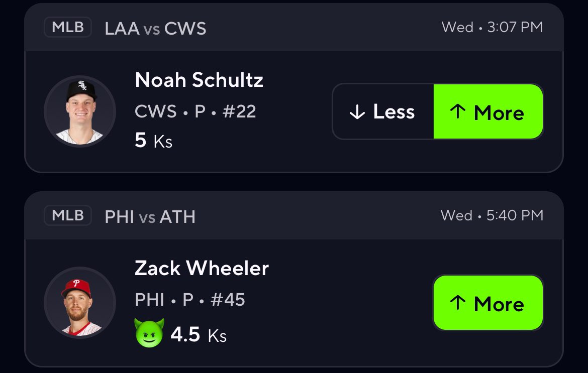 MLB POWER 2💎

Schultz gets a very k friendly lineup with 7-8 guys over 20 k% and multiple over 25. Worked up to 87 last start so expecting around 90 pitches 

#PrizePicks #mlb #sportsbetting #gambling