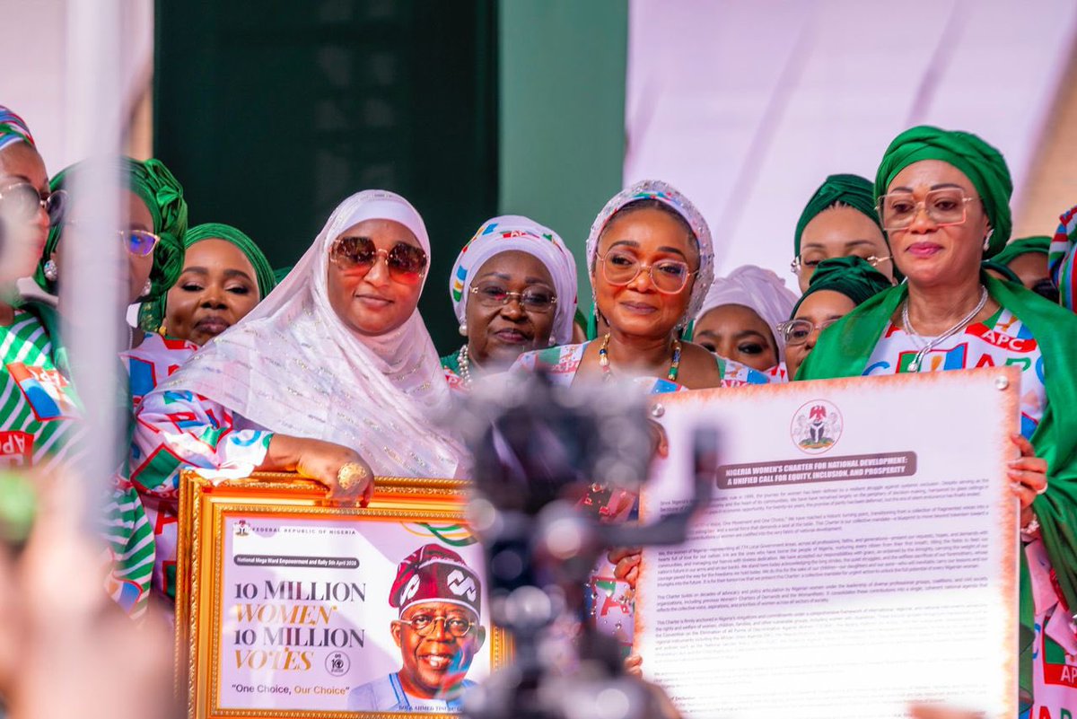 Suwaiba_Said's tweet photo. It was an honor to participate in the National Women's Mega Empowerment and Rally, witnessing the sheer force of the #Powerof10Million movement firsthand. Under the visionary leadership of Her Excellency Senator @oluremitinubu, CON, First Lady of the Federal Republic of Nigeria, women's economic empowerment is taking its rightful place as a strategic pillar of national development.

Congratulations to the Honourable Minister of Women Affairs @hm_womenaffairs for driving this transformative agenda with such purpose and impact. 

One Voice. One Movement. One Choice.