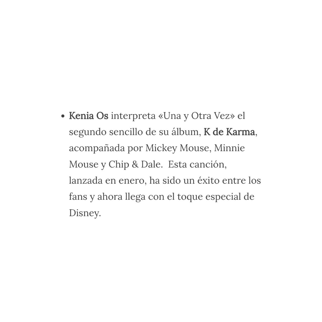 Kenia Os interpretará "Una y Otra Vez" en la edición especial Real Sessions de Mickey &amp; Friends, contando con la participación de Mickey Mouse, Minnie Mouse y Chip &amp; Dale.