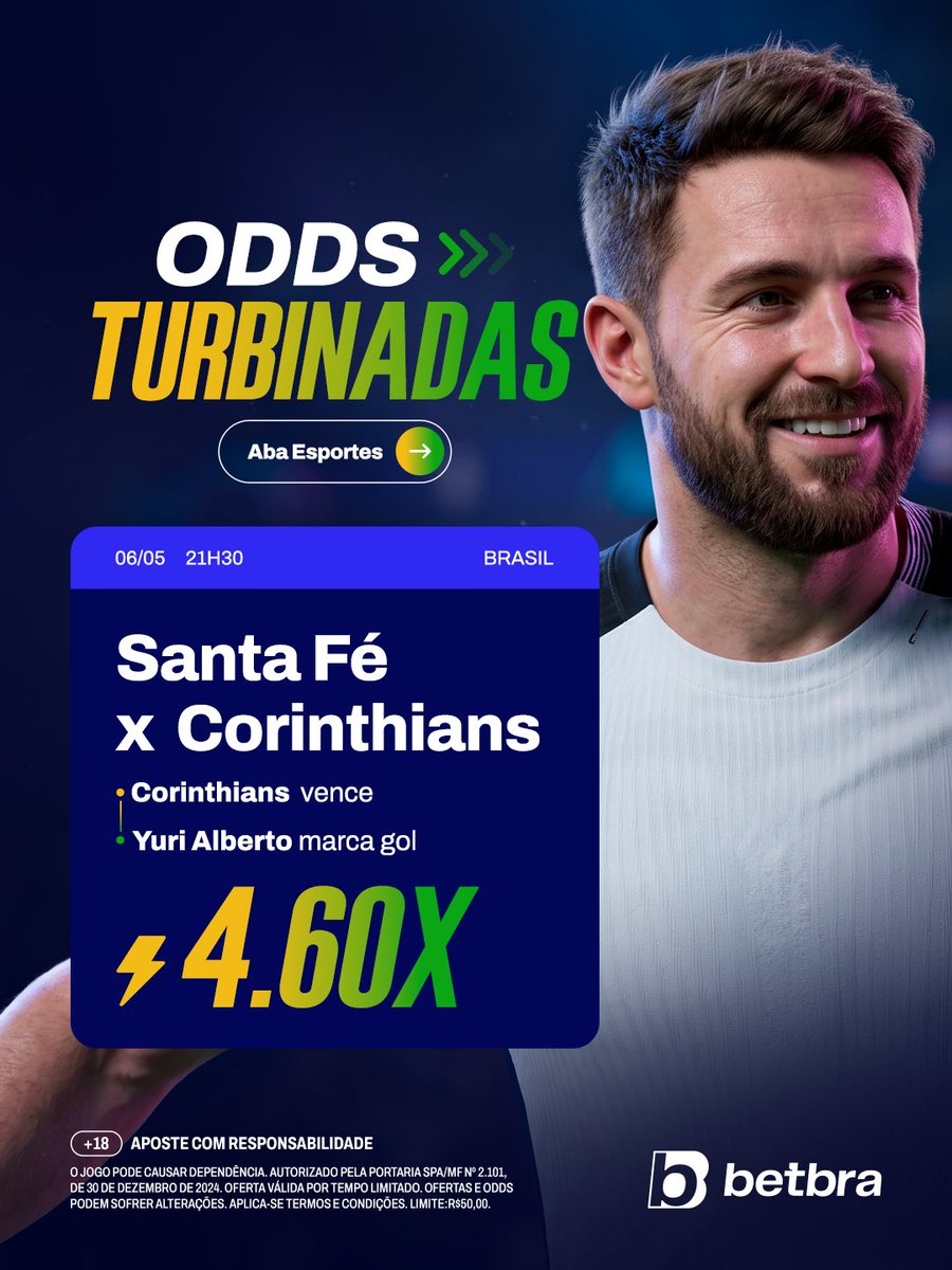 santa fé x corinthians hoje 👀

corinthians pra vencer + yuri alberto deixando o dele… já viu né

oddzinha interessante pra esse jogo, hahaha 😎😎😎

🔞 #JogueComResponsabilidade — Autorização SPA/MF: 2.101