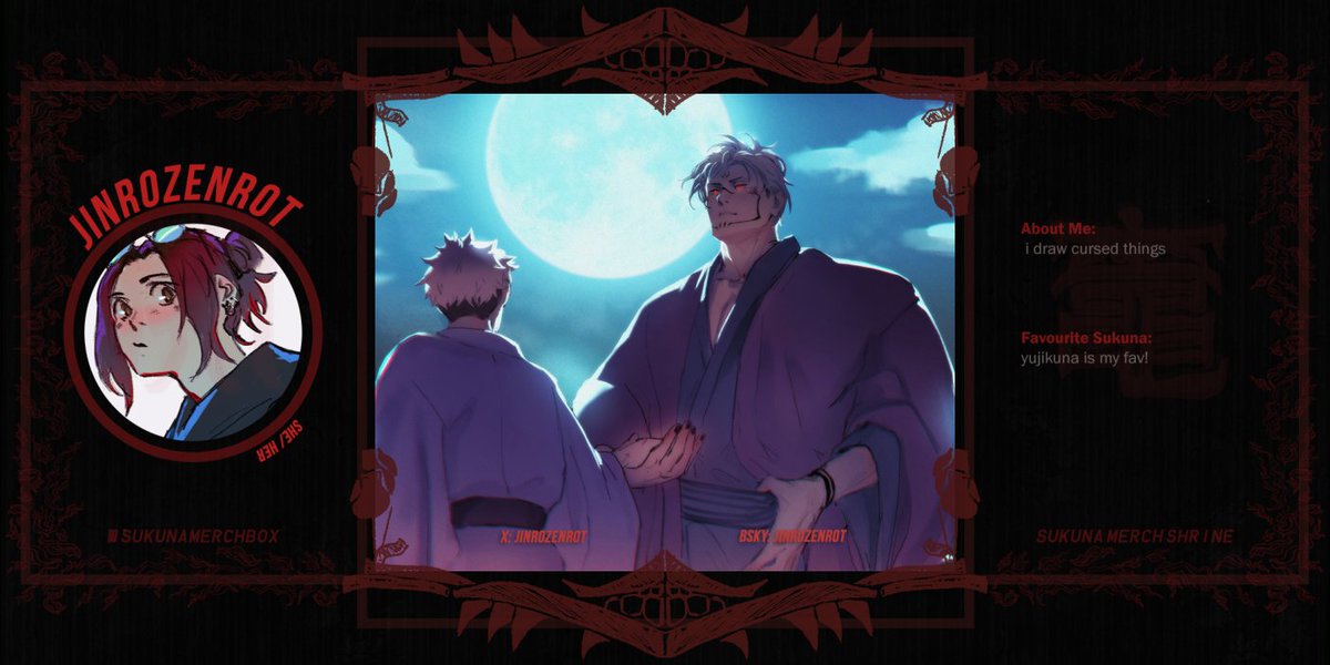 SukunaMerchBox's tweet photo. ⛩️ GUEST ARTIST SPOTLIGHT ⛩️ 

Introducing our first guest artist, the incredible @JinRozenrot. Jin's style is so distinctly breathtaking, and her love for Sukuna is unmatched! https://t.co/tWEd6cxhJl