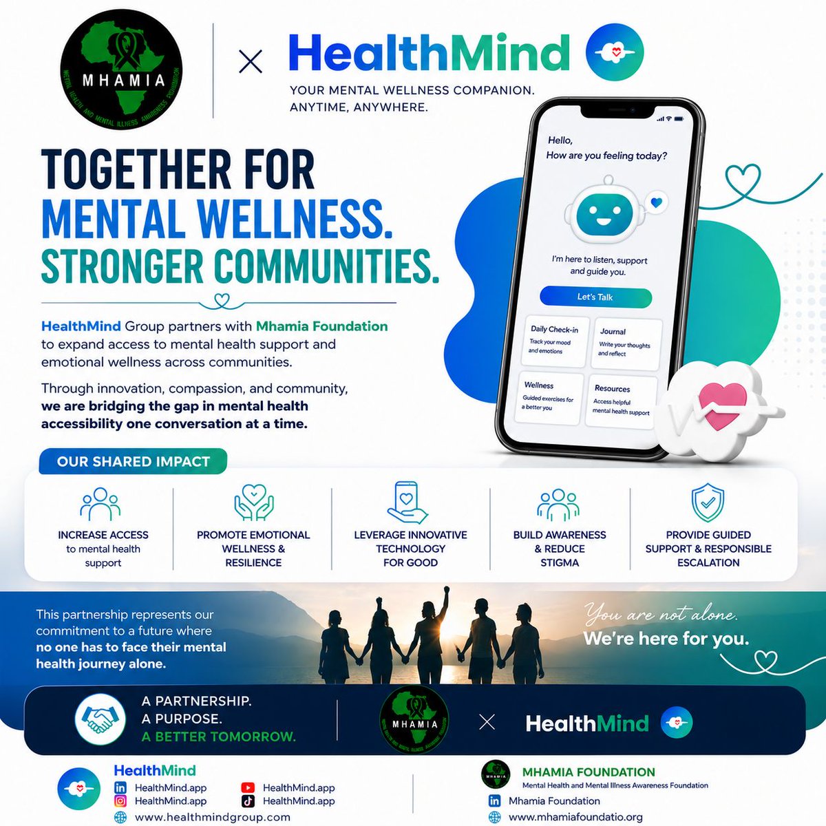 MhamiaF33248's tweet photo. We’re proud to announce the official rollout of the HealthMind × Mhamia Foundation partnership. 

This marks more than a collaboration—it’s a shared commitment to transforming how mental health support is accessed and experienced in our communities. https://t.co/CYYU7s5yLz