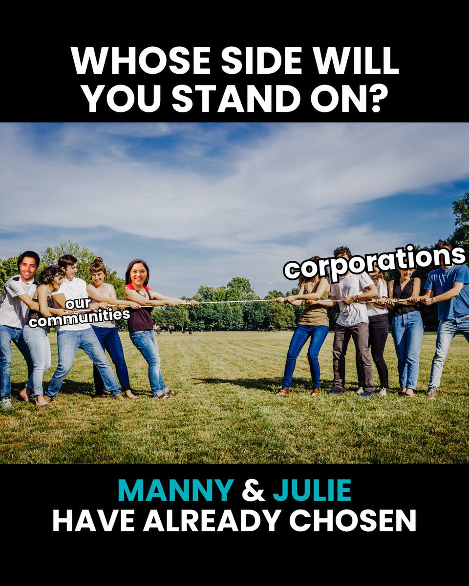 UNEACTION's tweet photo. Every one of our elected officials has the opportunity to decide who they will represent: our communities or the wealthy few and corporations. Manny Rutinel and Julie Gonzales are fighting for our communities and championing the solutions that real people need. https://t.co/z9lmblTgvm