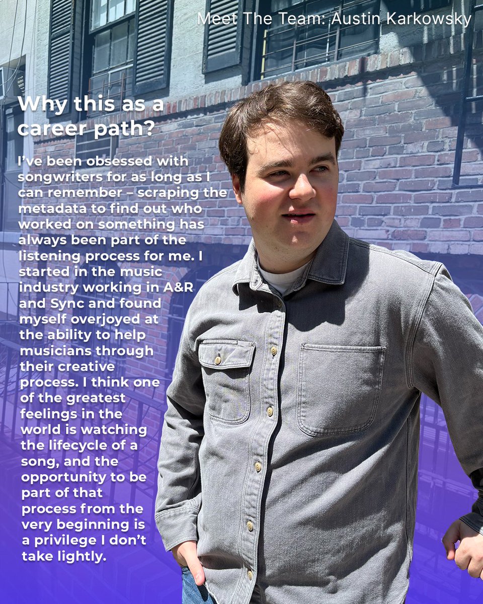 411MusicGroup's tweet photo. Meet Austin Karkowsky! 

Our newest Creative Department Creator joins from Hipgnosis Songs Group / Big Deal Music Group—with placements across Apple, NFL &amp; NHL.

Welcome to 411! https://t.co/FfzfYaihM8