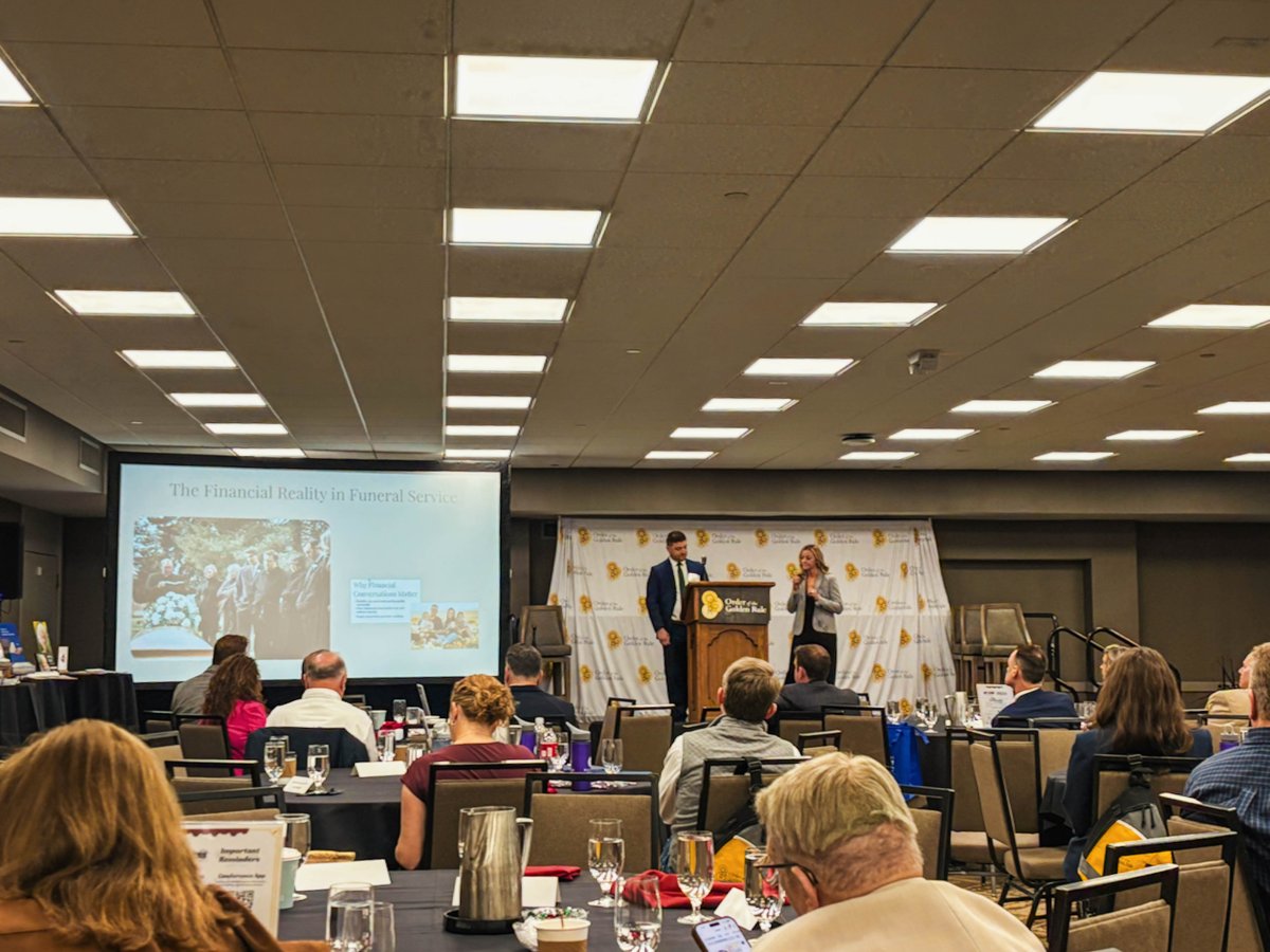 ExpressFuneral's tweet photo. Olivia and Jack are at PROGRESS convention in Louisville, where they spoke to industry professionals on compassionate financial conversations.

#EFFSalesTeam #ExpressFuneralFunding #PROGRESS2026 #OGR #InternationalOrderoftheGoldenRule #ConventionSeason2026 https://t.co/1ICpRAniK8