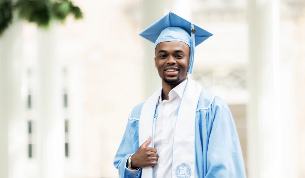 UNC's tweet photo. Going to #UNC started off as a dream for Corey Davis ’26, and now he’s getting ready to celebrate his accomplishments at Spring Commencement before starting a job at IBM.

Learn how studying at @UNCHussman helped this Tar Heel discover his dream career https://t.co/l4kgXVjp0W https://t.co/Gq7J3VMoCk