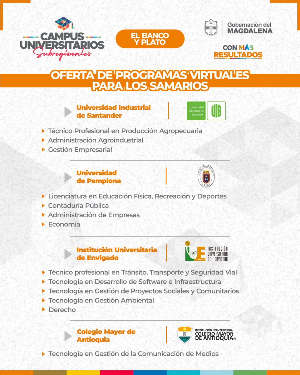 La gobernadora Margarita Guerra gestionó con los aliados de los Campus Universitarios Subregionales de El Banco y Plato la apertura de programas académicos virtuales para beneficiar a los samarios.
